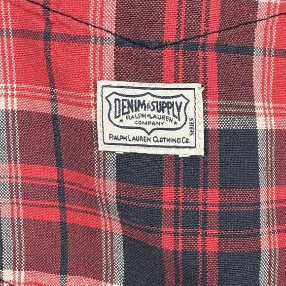 Ralph Lauren Denim Supply Button Up Shirt Mens Large Plaid Flannel Red Black - Picture 3 of 5